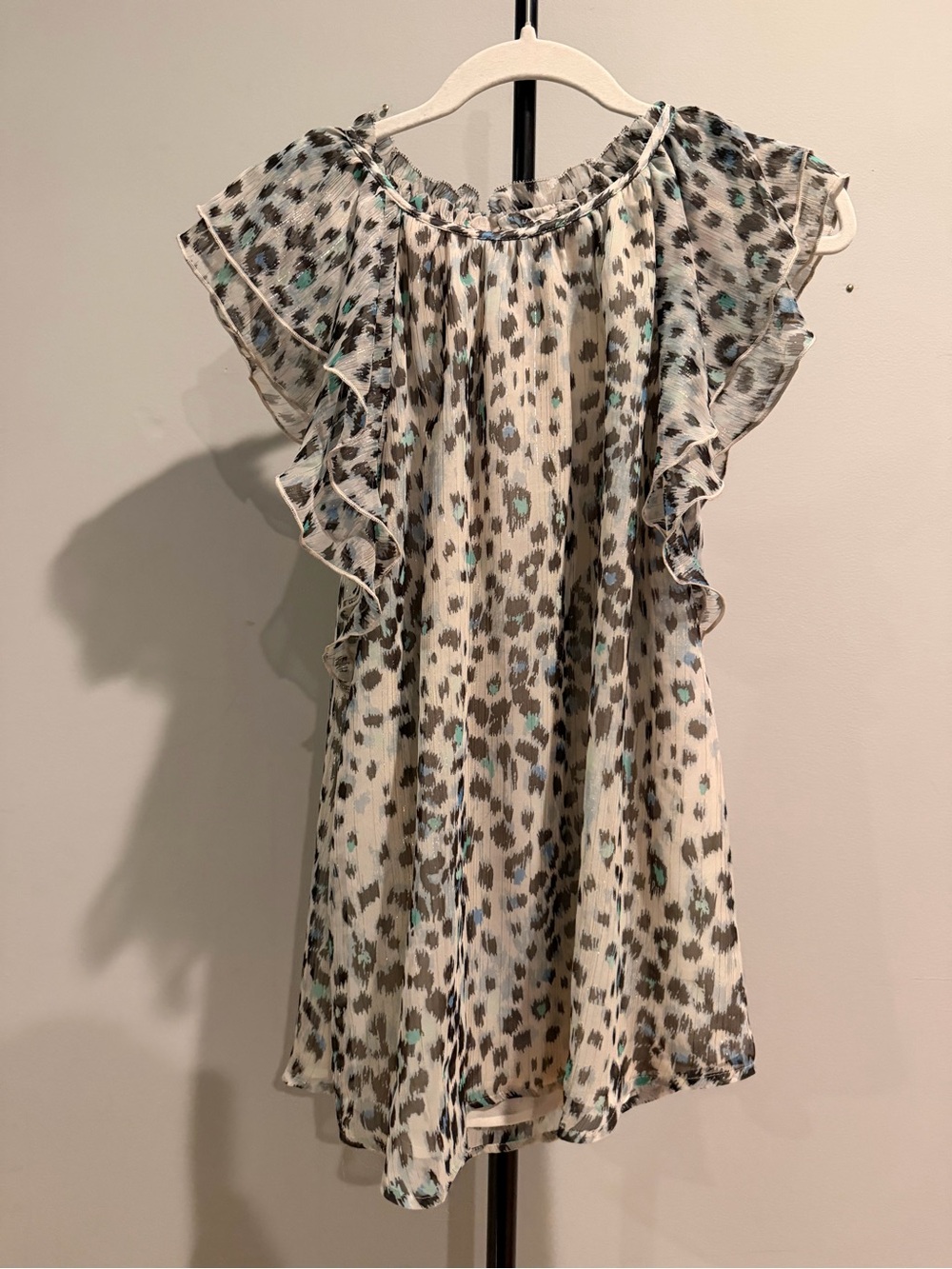 Loft Ruffled Leopard Print Chiffon Dress Tunic - Mint Accent